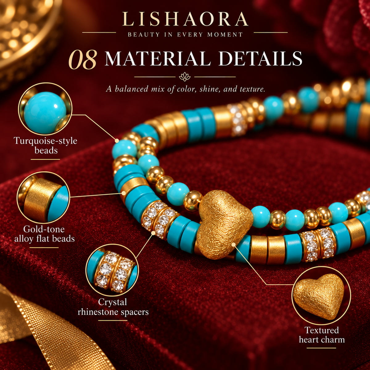Bracelet set — Decorative stone and component details